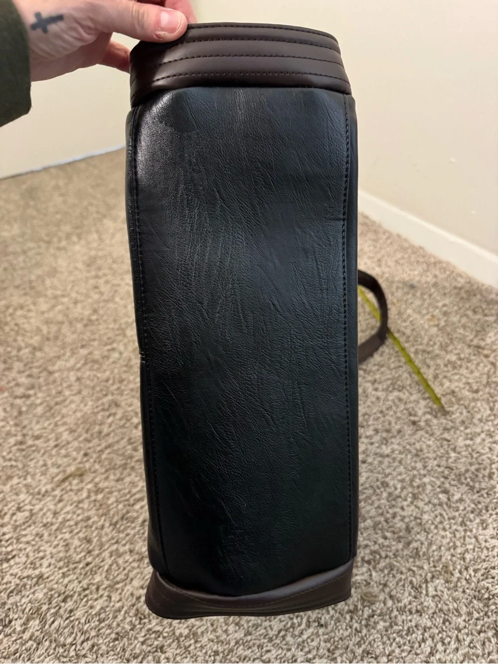Structured Black Leather Tote with Detachable Strap